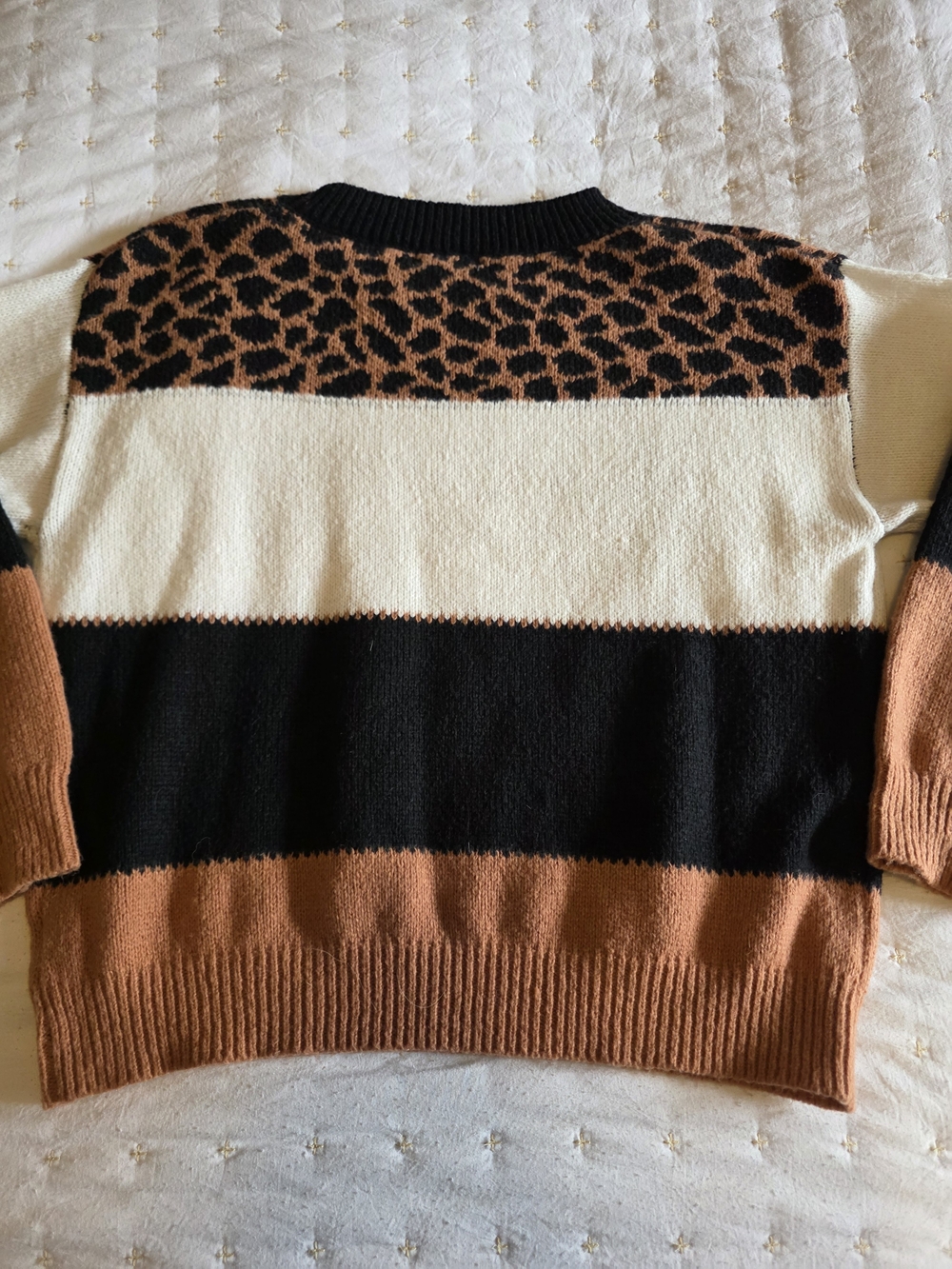 Umgee Black and Brown Patterned Knit Crewneck Sweater - Picture 5 of 5